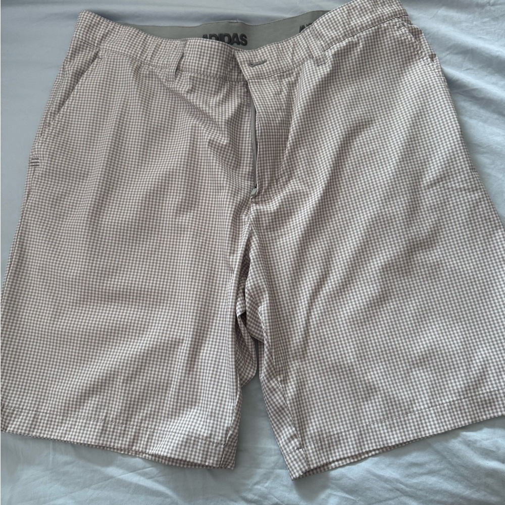 Adidas Men's Beige Checkered Flat Front Shorts
